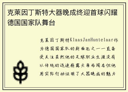 克莱因丁斯特大器晚成终迎首球闪耀德国国家队舞台