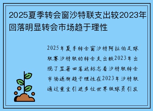 2025夏季转会窗沙特联支出较2023年回落明显转会市场趋于理性